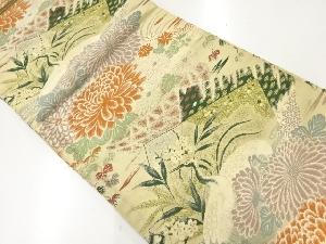 アンティーク　双鶴に菊模様織出し丸帯（材料）